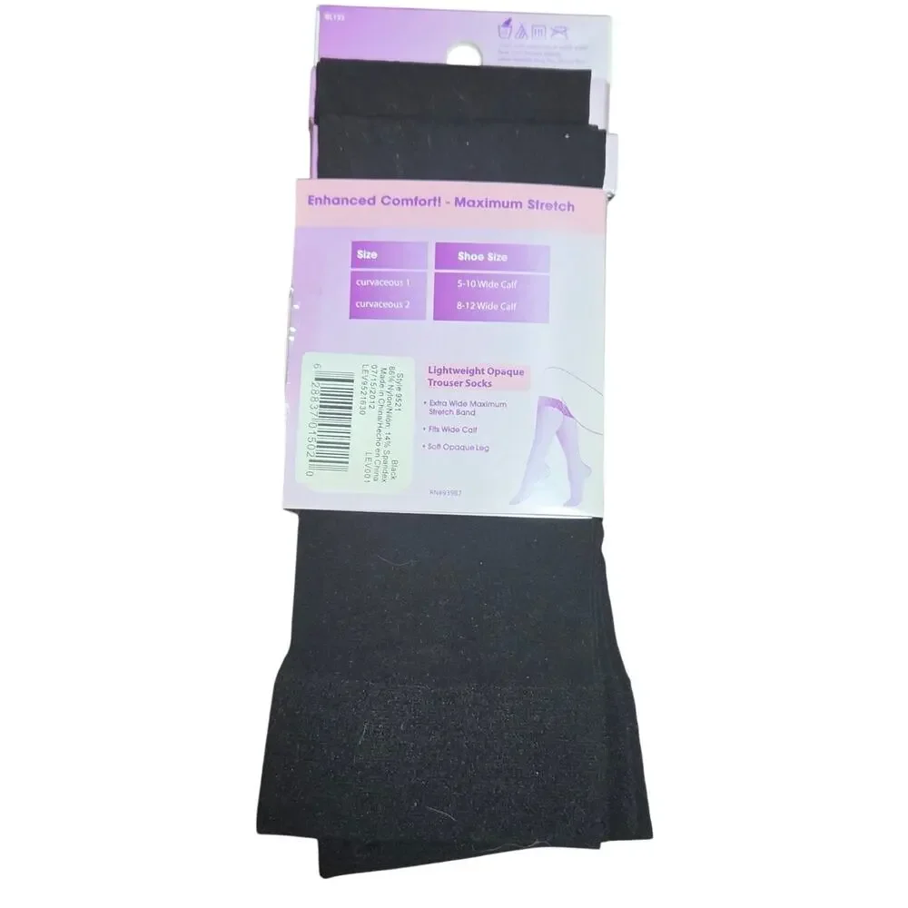 Curvation Black Comfort Top Trouser Socks 2 Pair Size 8-12 New